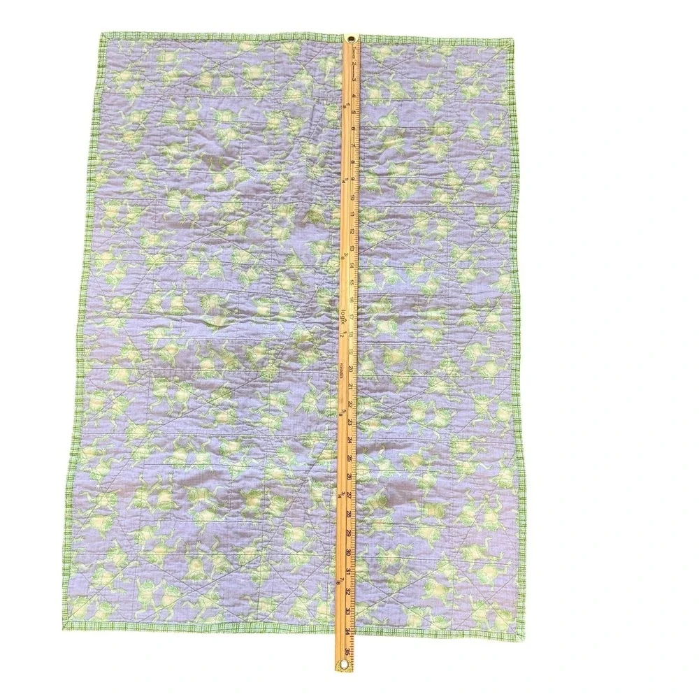Handmade Quilted Baby Blanket Green  Frogs Polka Dot  34x25